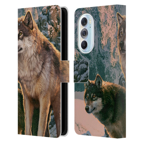 Vincent Hie Canidae Wolf Couple Leather Book Wallet Case Cover For Motorola Edge X30
