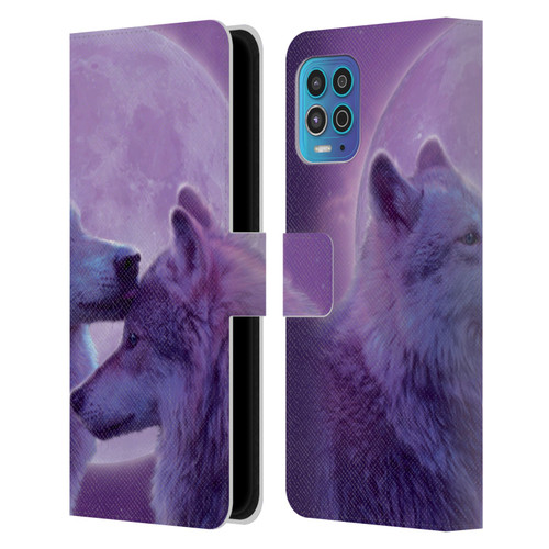Vincent Hie Canidae Loving Wolves Leather Book Wallet Case Cover For Motorola Moto G100