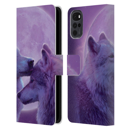 Vincent Hie Canidae Loving Wolves Leather Book Wallet Case Cover For Motorola Moto G22