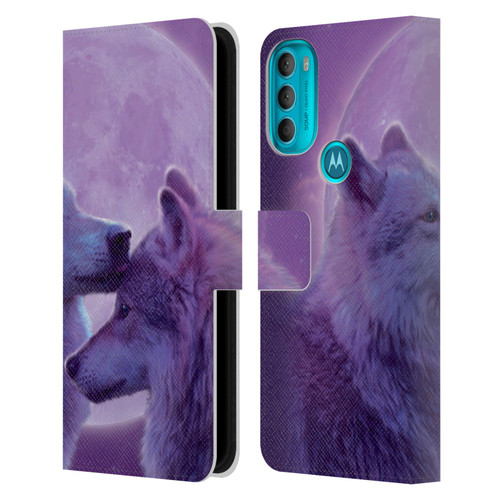 Vincent Hie Canidae Loving Wolves Leather Book Wallet Case Cover For Motorola Moto G71 5G