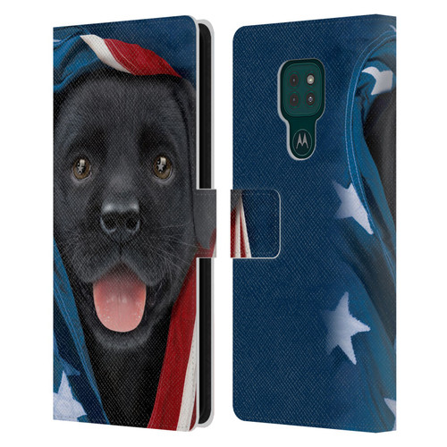 Vincent Hie Canidae Patriotic Black Lab Leather Book Wallet Case Cover For Motorola Moto G9 Play