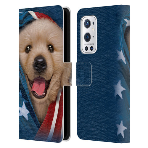 Vincent Hie Canidae Patriotic Golden Retriever Leather Book Wallet Case Cover For OnePlus 9 Pro