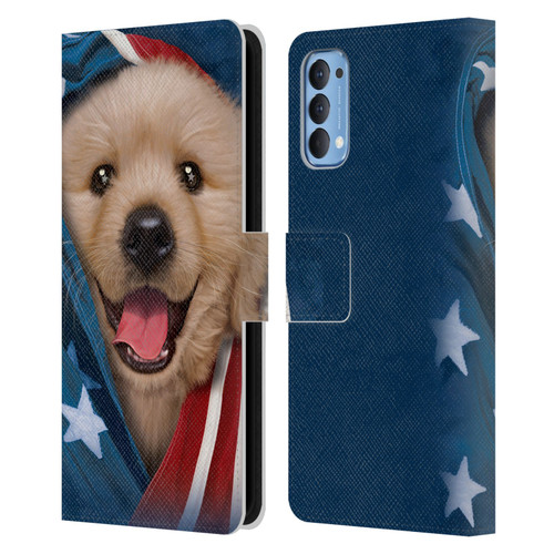 Vincent Hie Canidae Patriotic Golden Retriever Leather Book Wallet Case Cover For OPPO Reno 4 5G