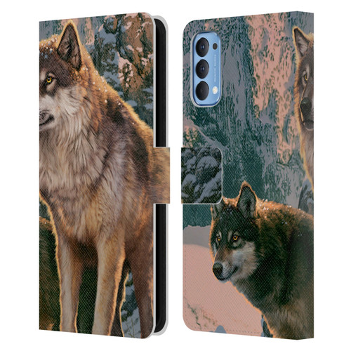 Vincent Hie Canidae Wolf Couple Leather Book Wallet Case Cover For OPPO Reno 4 5G