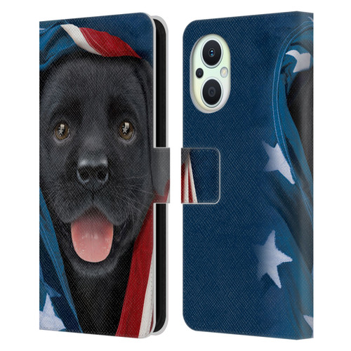 Vincent Hie Canidae Patriotic Black Lab Leather Book Wallet Case Cover For OPPO Reno8 Lite