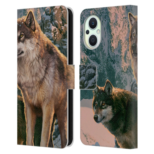 Vincent Hie Canidae Wolf Couple Leather Book Wallet Case Cover For OPPO Reno8 Lite