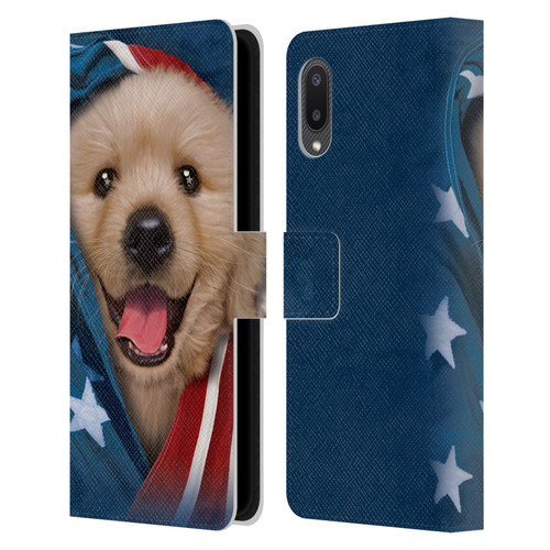 Vincent Hie Canidae Patriotic Golden Retriever Leather Book Wallet Case Cover For Samsung Galaxy A02/M02 (2021)