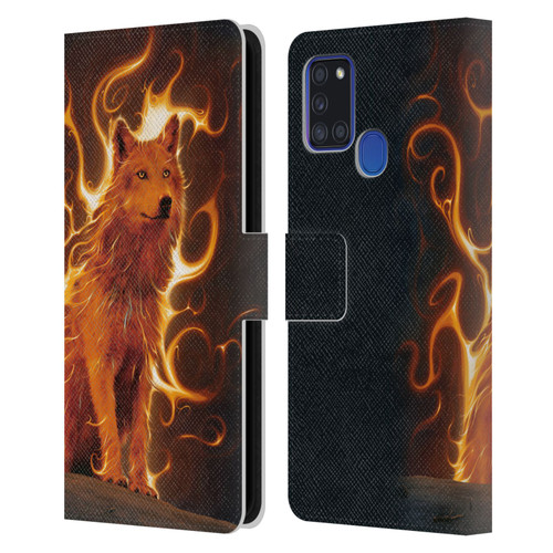 Vincent Hie Canidae Wolf Phoenix Leather Book Wallet Case Cover For Samsung Galaxy A21s (2020)