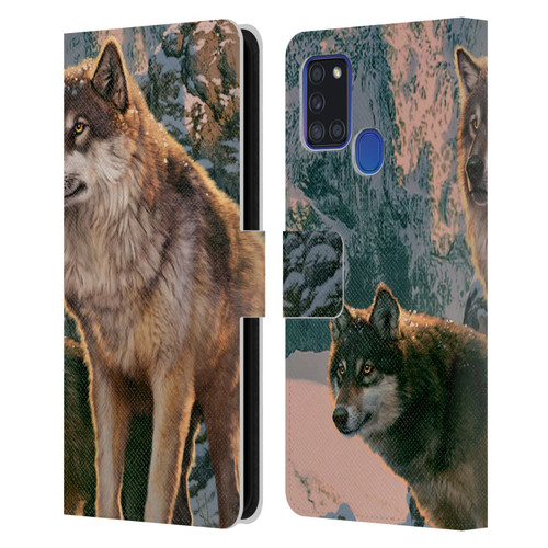 Vincent Hie Canidae Wolf Couple Leather Book Wallet Case Cover For Samsung Galaxy A21s (2020)