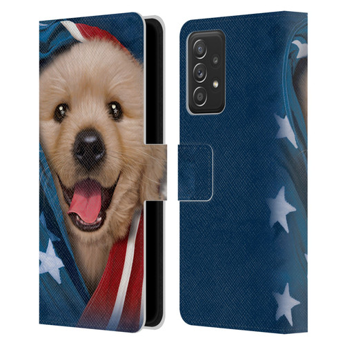 Vincent Hie Canidae Patriotic Golden Retriever Leather Book Wallet Case Cover For Samsung Galaxy A52 / A52s / 5G (2021)