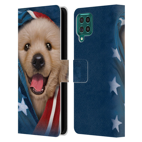 Vincent Hie Canidae Patriotic Golden Retriever Leather Book Wallet Case Cover For Samsung Galaxy F62 (2021)