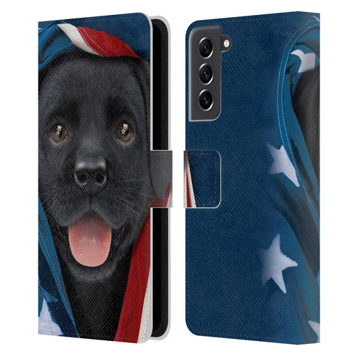 Vincent Hie Canidae Patriotic Black Lab Leather Book Wallet Case Cover For Samsung Galaxy S21 FE 5G