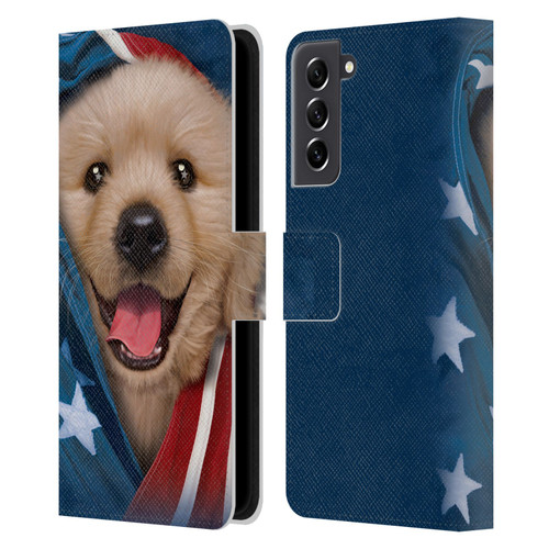 Vincent Hie Canidae Patriotic Golden Retriever Leather Book Wallet Case Cover For Samsung Galaxy S21 FE 5G
