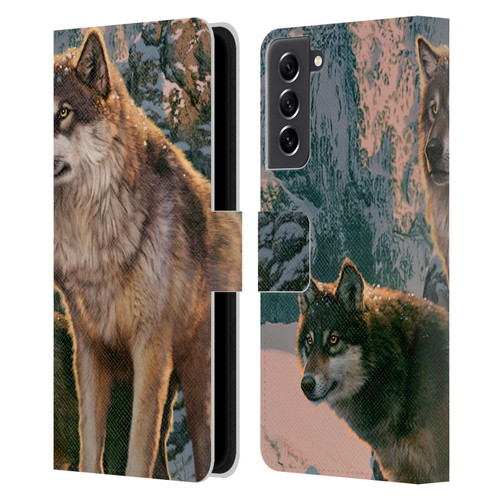 Vincent Hie Canidae Wolf Couple Leather Book Wallet Case Cover For Samsung Galaxy S21 FE 5G