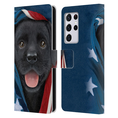 Vincent Hie Canidae Patriotic Black Lab Leather Book Wallet Case Cover For Samsung Galaxy S21 Ultra 5G