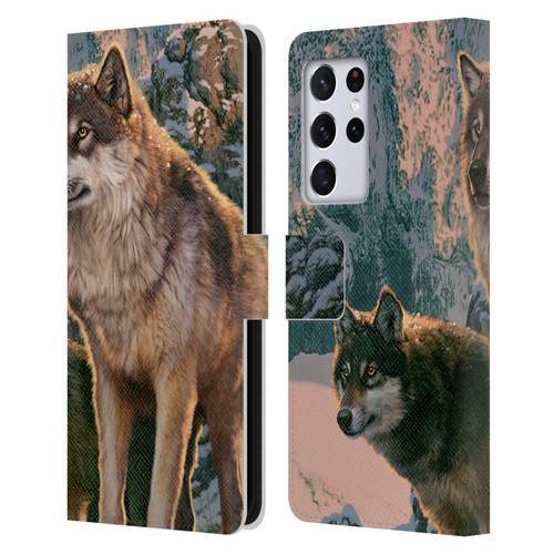 Vincent Hie Canidae Wolf Couple Leather Book Wallet Case Cover For Samsung Galaxy S21 Ultra 5G