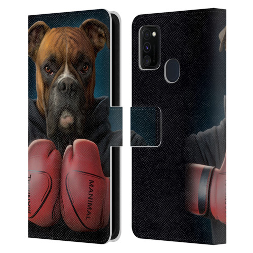 Vincent Hie Canidae Boxer Leather Book Wallet Case Cover For Samsung Galaxy M30s (2019)/M21 (2020)