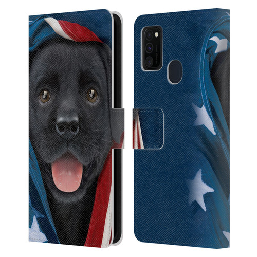 Vincent Hie Canidae Patriotic Black Lab Leather Book Wallet Case Cover For Samsung Galaxy M30s (2019)/M21 (2020)