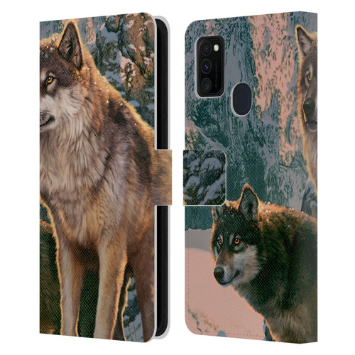 Vincent Hie Canidae Wolf Couple Leather Book Wallet Case Cover For Samsung Galaxy M30s (2019)/M21 (2020)