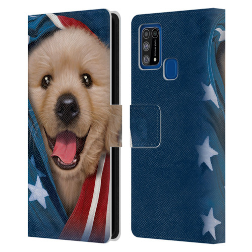 Vincent Hie Canidae Patriotic Golden Retriever Leather Book Wallet Case Cover For Samsung Galaxy M31 (2020)