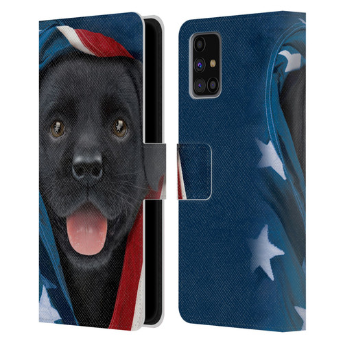 Vincent Hie Canidae Patriotic Black Lab Leather Book Wallet Case Cover For Samsung Galaxy M31s (2020)