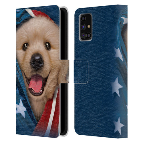 Vincent Hie Canidae Patriotic Golden Retriever Leather Book Wallet Case Cover For Samsung Galaxy M31s (2020)