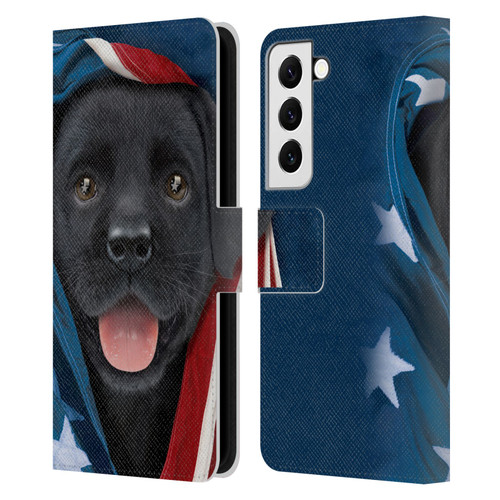 Vincent Hie Canidae Patriotic Black Lab Leather Book Wallet Case Cover For Samsung Galaxy S22 5G