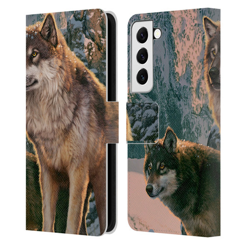 Vincent Hie Canidae Wolf Couple Leather Book Wallet Case Cover For Samsung Galaxy S22 5G