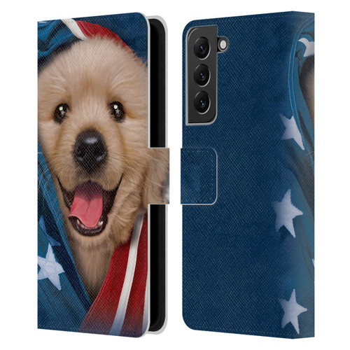 Vincent Hie Canidae Patriotic Golden Retriever Leather Book Wallet Case Cover For Samsung Galaxy S22+ 5G