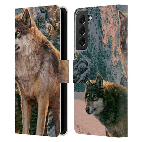 Vincent Hie Canidae Wolf Couple Leather Book Wallet Case Cover For Samsung Galaxy S22+ 5G