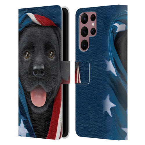 Vincent Hie Canidae Patriotic Black Lab Leather Book Wallet Case Cover For Samsung Galaxy S22 Ultra 5G