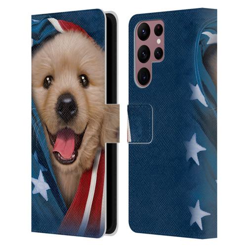 Vincent Hie Canidae Patriotic Golden Retriever Leather Book Wallet Case Cover For Samsung Galaxy S22 Ultra 5G