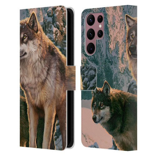 Vincent Hie Canidae Wolf Couple Leather Book Wallet Case Cover For Samsung Galaxy S22 Ultra 5G