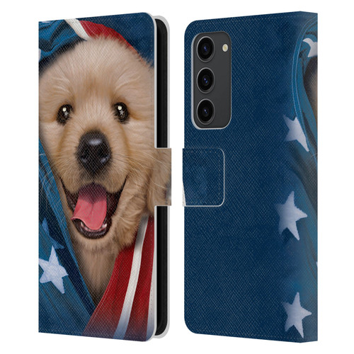 Vincent Hie Canidae Patriotic Golden Retriever Leather Book Wallet Case Cover For Samsung Galaxy S23+ 5G