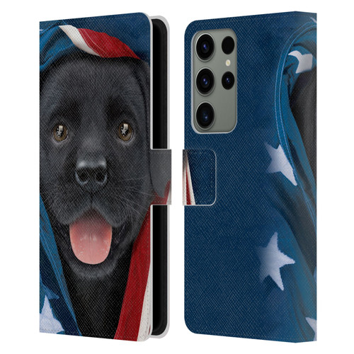 Vincent Hie Canidae Patriotic Black Lab Leather Book Wallet Case Cover For Samsung Galaxy S23 Ultra 5G