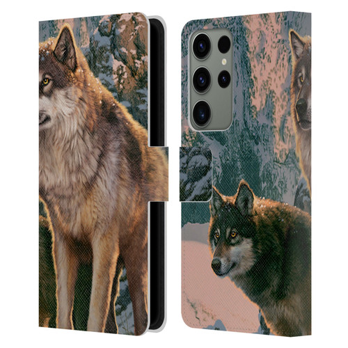 Vincent Hie Canidae Wolf Couple Leather Book Wallet Case Cover For Samsung Galaxy S23 Ultra 5G