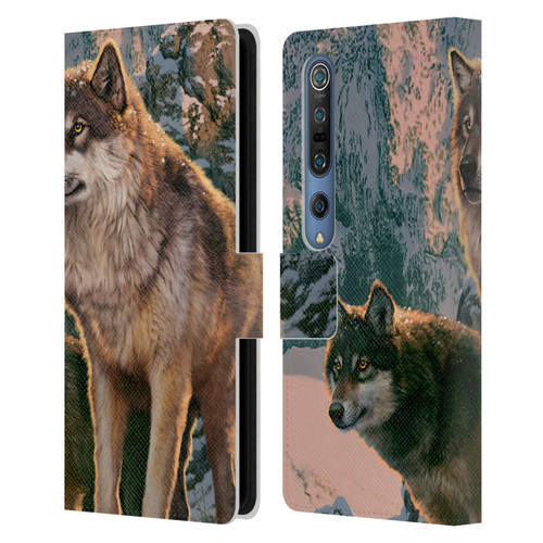 Vincent Hie Canidae Wolf Couple Leather Book Wallet Case Cover For Xiaomi Mi 10 5G / Mi 10 Pro 5G