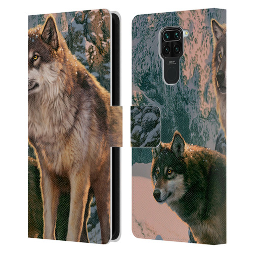 Vincent Hie Canidae Wolf Couple Leather Book Wallet Case Cover For Xiaomi Redmi Note 9 / Redmi 10X 4G