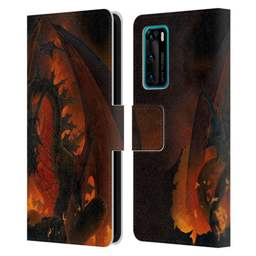 Vincent Hie Dragons 2 Fireball Leather Book Wallet Case Cover For Huawei P40 5G