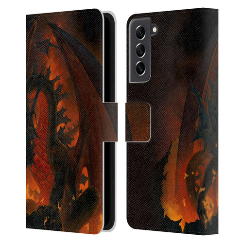 Vincent Hie Dragons 2 Fireball Leather Book Wallet Case Cover For Samsung Galaxy S21 FE 5G