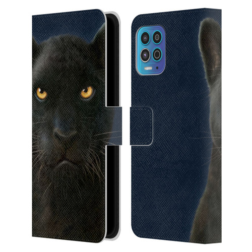 Vincent Hie Felidae Dark Panther Leather Book Wallet Case Cover For Motorola Moto G100