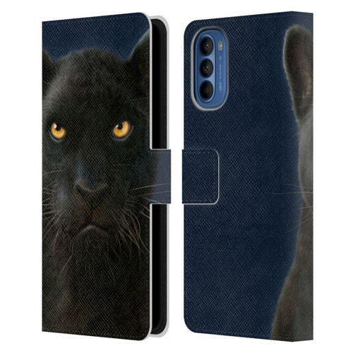 Vincent Hie Felidae Dark Panther Leather Book Wallet Case Cover For Motorola Moto G41