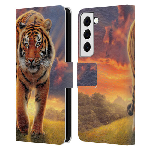 Vincent Hie Felidae Rising Tiger Leather Book Wallet Case Cover For Samsung Galaxy S22 5G