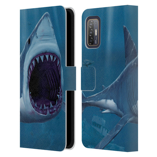 Vincent Hie Underwater Shark Bite Leather Book Wallet Case Cover For HTC Desire 21 Pro 5G