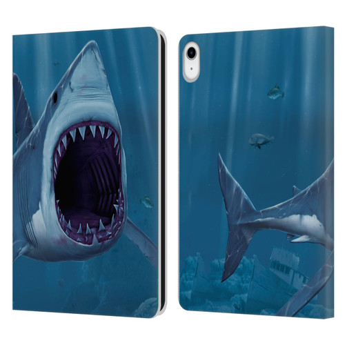 Vincent Hie Underwater Shark Bite Leather Book Wallet Case Cover For Apple iPad 10.9 (2022)
