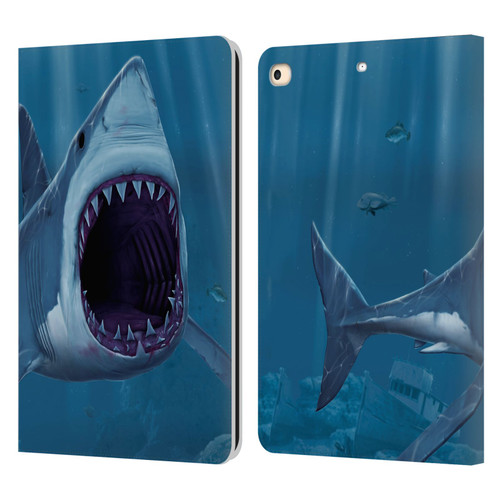 Vincent Hie Underwater Shark Bite Leather Book Wallet Case Cover For Apple iPad 9.7 2017 / iPad 9.7 2018