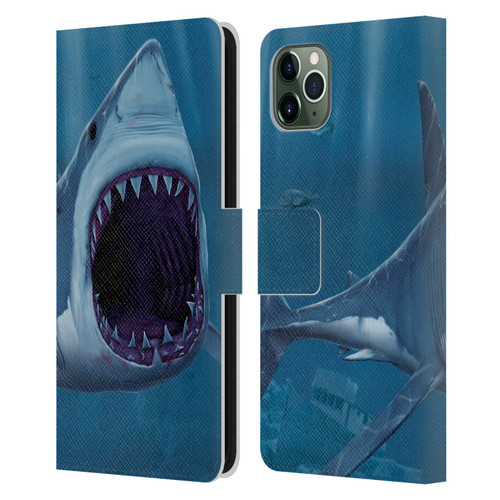 Vincent Hie Underwater Shark Bite Leather Book Wallet Case Cover For Apple iPhone 11 Pro Max