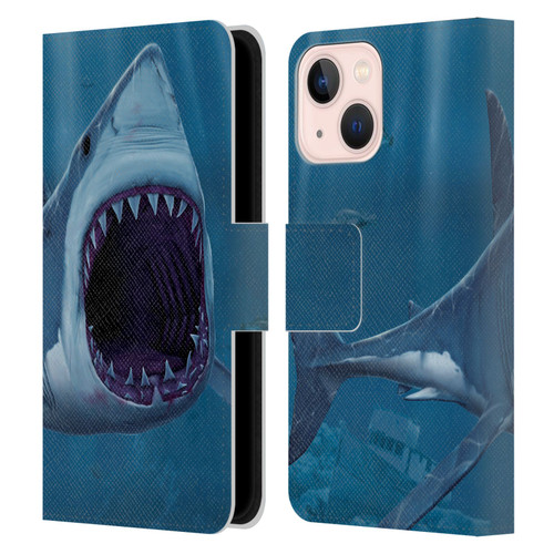 Vincent Hie Underwater Shark Bite Leather Book Wallet Case Cover For Apple iPhone 13 Mini