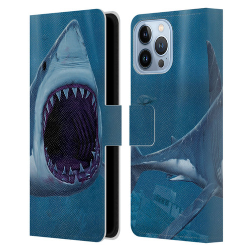 Vincent Hie Underwater Shark Bite Leather Book Wallet Case Cover For Apple iPhone 13 Pro Max