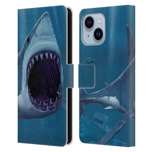 Vincent Hie Underwater Shark Bite Leather Book Wallet Case Cover For Apple iPhone 14 Plus